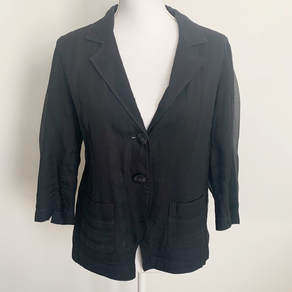 Eileen Fisher Silk Button Down Black Cardigan Jacket Size M